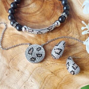 Park Lane Black and Silver Crystal Bracelet & Pendant Earrings Set